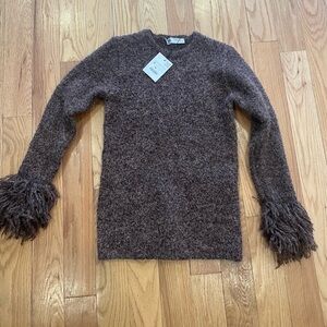 Cozy Brown Sweater with Fringe Details